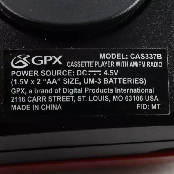 GPX Cassette Player with AM/FM Radio, Model# CAS337B, Black/Red