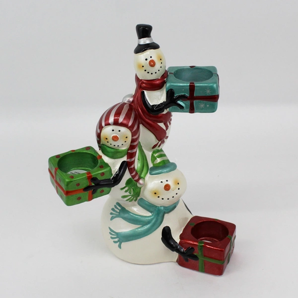 Pier 1 Snowman Trio Triple Tea Light Candle Holder