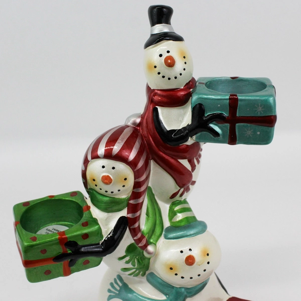 Pier 1 Snowman Trio Triple Tea Light Candle Holder