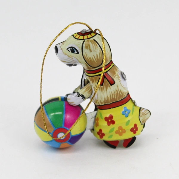 Vintage Tin Circus Dog Rolling A Ball Christmas Ornament China