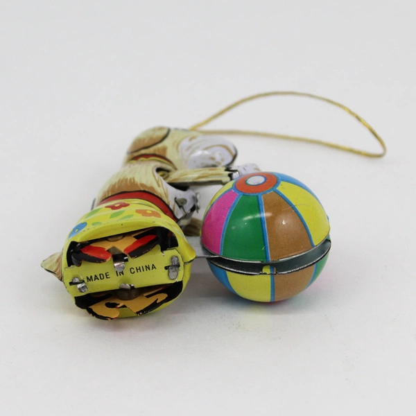 Vintage Tin Circus Dog Rolling A Ball Christmas Ornament China