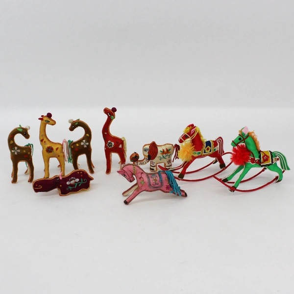 Lot of 9 vintage Silk Animal Christmas Ornaments From China