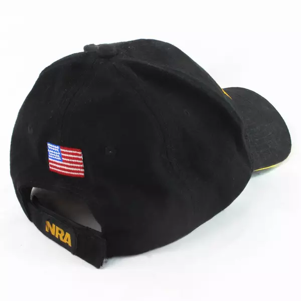 NRA Black Cotton Baseball Cap Adjustable Hat Embroidered Logo USA Flag