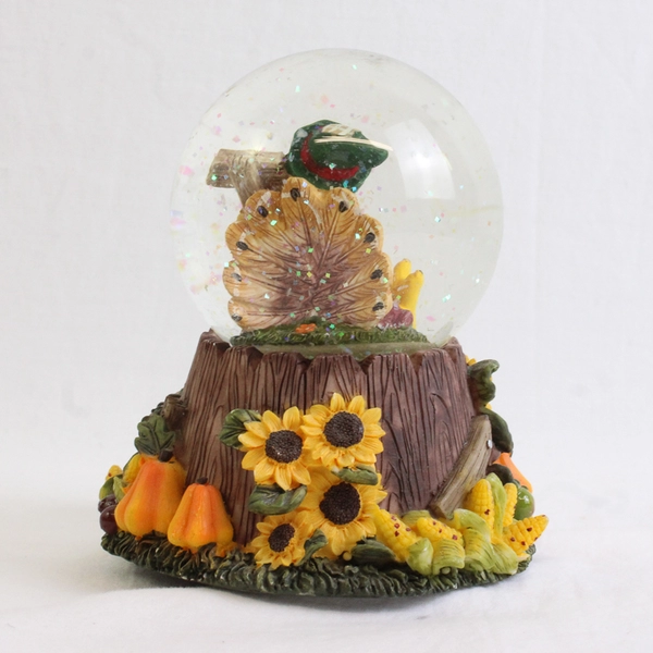Vintage Turkey Fall Autumn Thanksgiving Harvest Musical Snow Globe 5"
