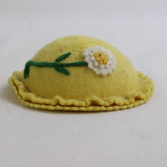Vintage Handmade Yellow Felt Pin Cushion with Flower Design 3.5"