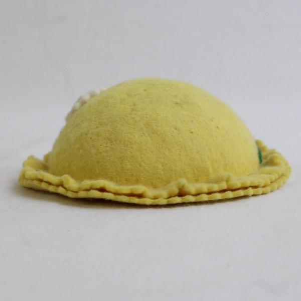 Vintage Handmade Yellow Felt Pin Cushion with Flower Design 3.5"