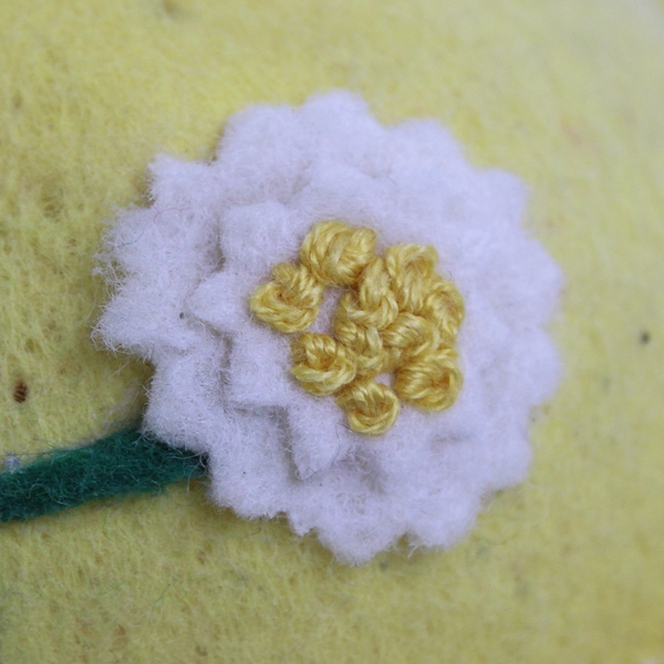 Vintage Handmade Yellow Felt Pin Cushion with Flower Design 3.5"