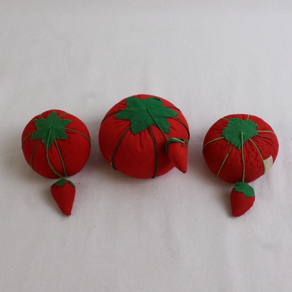 Lot of 3 Vintage Red Tomato Pin Cushions for Pins and Sewing Needles
