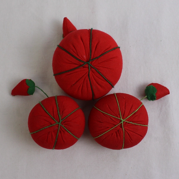 Lot of 3 Vintage Red Tomato Pin Cushions for Pins and Sewing Needles