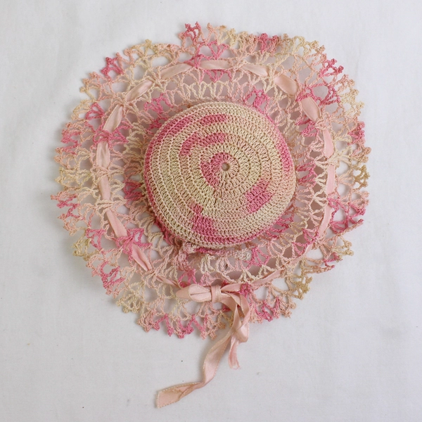 Vintage Hand-Crocheted Pink Sun Hat Doily Pin Cushion 7"