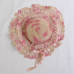 Vintage Hand-Crocheted Pink Sun Hat Doily Pin Cushion 7"