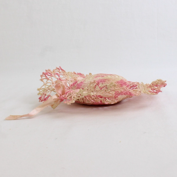 Vintage Hand-Crocheted Pink Sun Hat Doily Pin Cushion 7"
