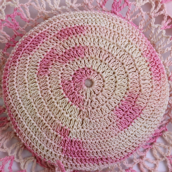 Vintage Hand-Crocheted Pink Sun Hat Doily Pin Cushion 7"