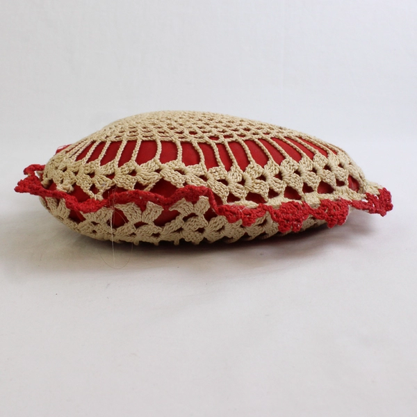 Vintage Hand Crocheted Red Heart Pin Cushion 7.5"