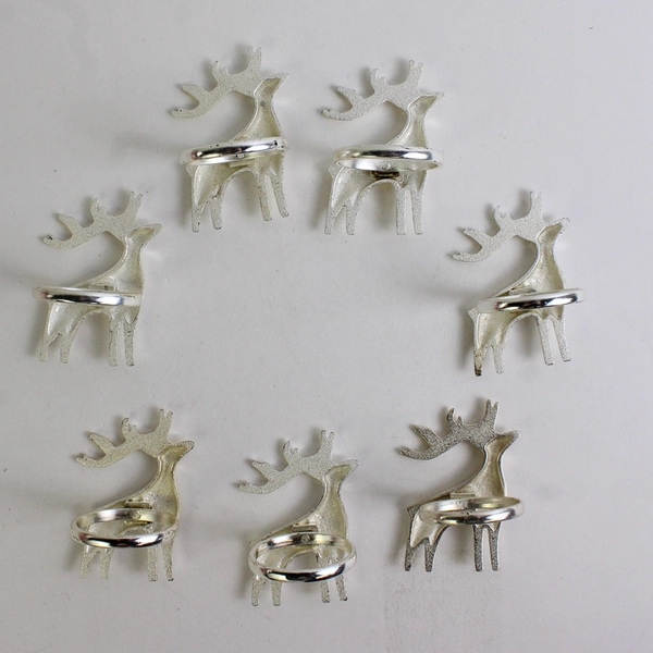 Lot Of 7 Matching Unbranded Metal Napkin Holder Rings Reindeer Shaped 3" Tall