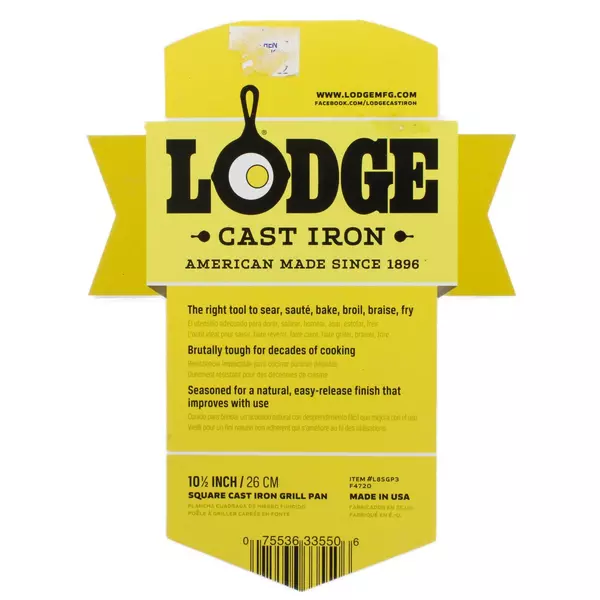 Lodge L8SGP3 10.5" Cast Iron Square Grill Pan 