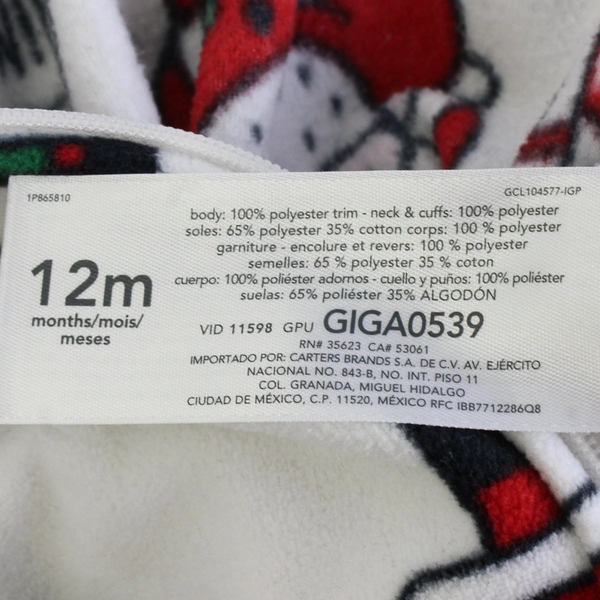 Carter's Christmas Footed Pajama One Piece Santa Milk & Cookies Size 12M