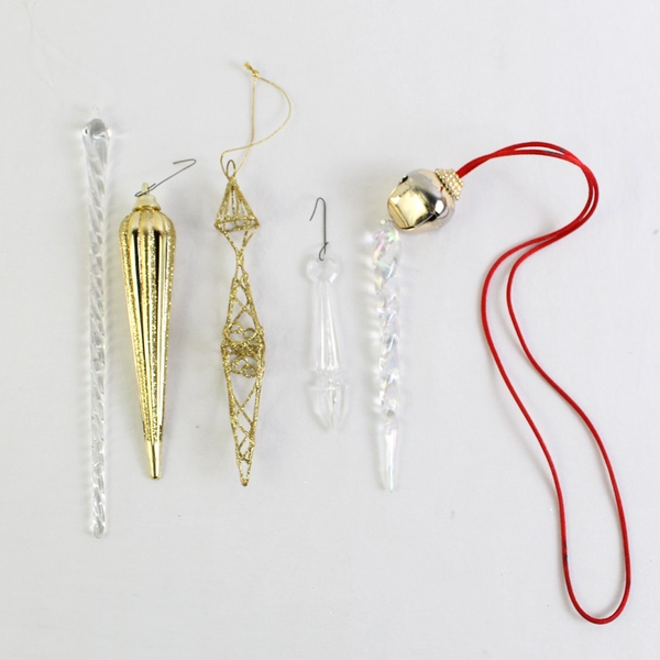 Lot of 5 Unbranded Icicle Ornaments Multiple Materials and Sizes