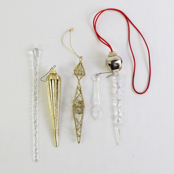 Lot of 5 Unbranded Icicle Ornaments Multiple Materials and Sizes