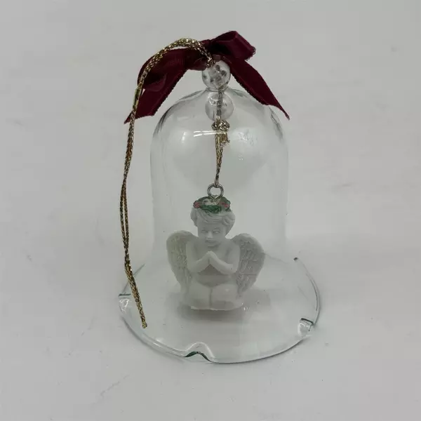 Vintage Glass Cherub Bell Christmas Ornament 