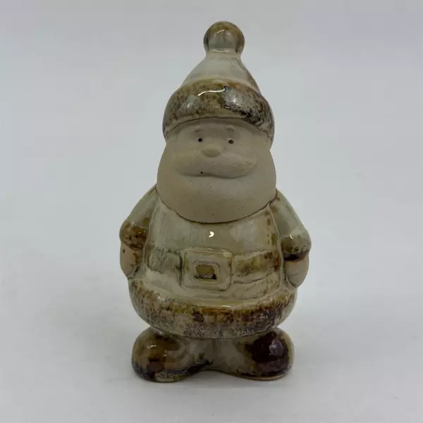 Ceramic Santa Figurine Glazed Tan And Brown Finish 4.5"