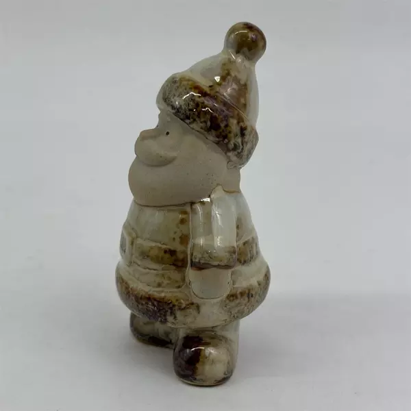 Ceramic Santa Figurine Glazed Tan And Brown Finish 4.5"