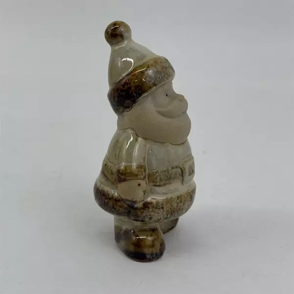 Ceramic Santa Figurine Glazed Tan And Brown Finish 4.5"
