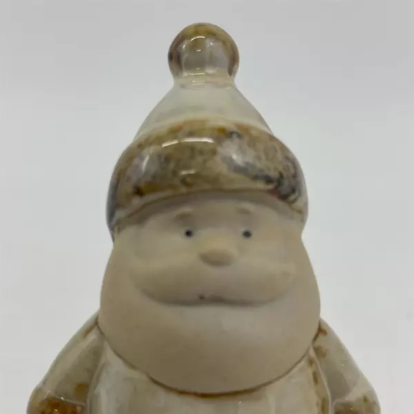 Ceramic Santa Figurine Glazed Tan And Brown Finish 4.5"