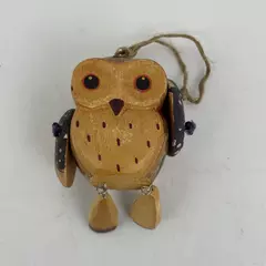 Hand Carved And Painted Wooden Owl Christmas Ornament w/ Moveable Wings And Feet