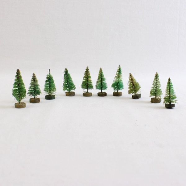 Lot of 10 Vintage Miniature Bottle Brush Trees in Green Tones