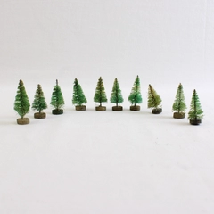 Lot of 10 Vintage Miniature Bottle Brush Trees in Green Tones