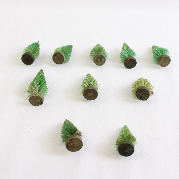 Lot of 10 Vintage Miniature Bottle Brush Trees in Green Tones