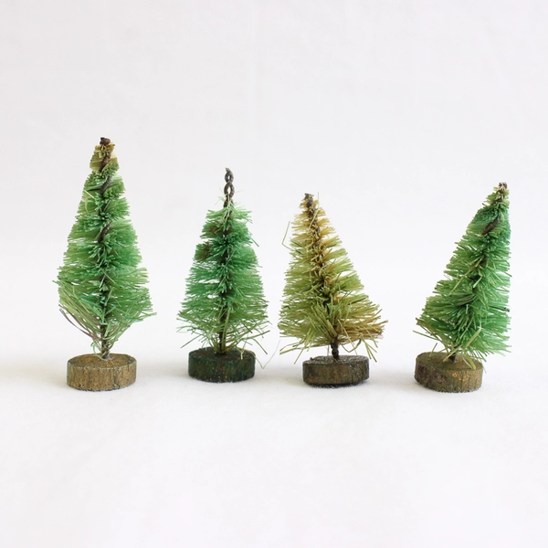 Lot of 10 Vintage Miniature Bottle Brush Trees in Green Tones
