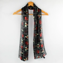 Sheer Silk Feel Christmas Poinsettia Holly Scarf 14" x 60"