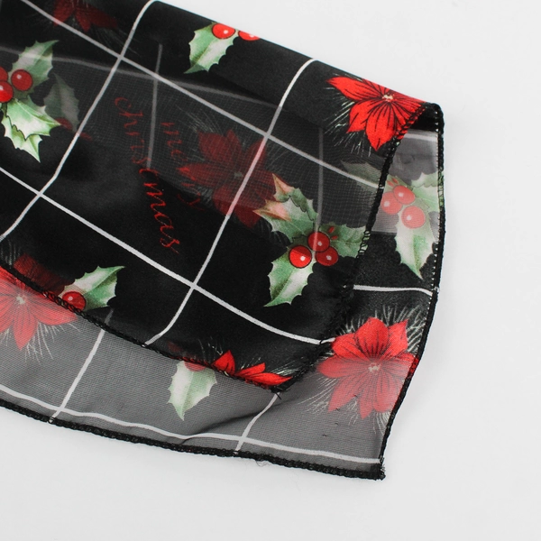 Sheer Silk Feel Christmas Poinsettia Holly Scarf 14" x 60"