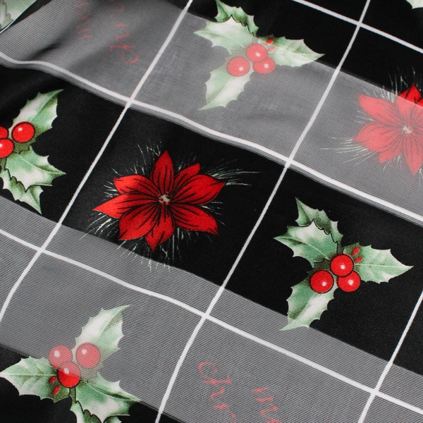 Sheer Silk Feel Christmas Poinsettia Holly Scarf 14" x 60"