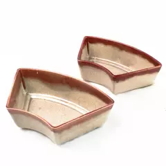 Lot of 2 Trapezoidal Ceramic Bowls with Lid Red Ombre Glaze Serveware 7.5"