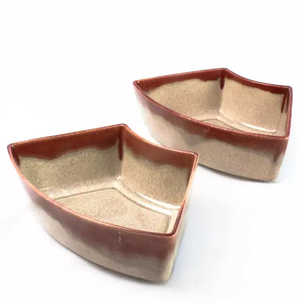 Lot of 2 Trapezoidal Ceramic Bowls with Lid Red Ombre Glaze Serveware 7.5"