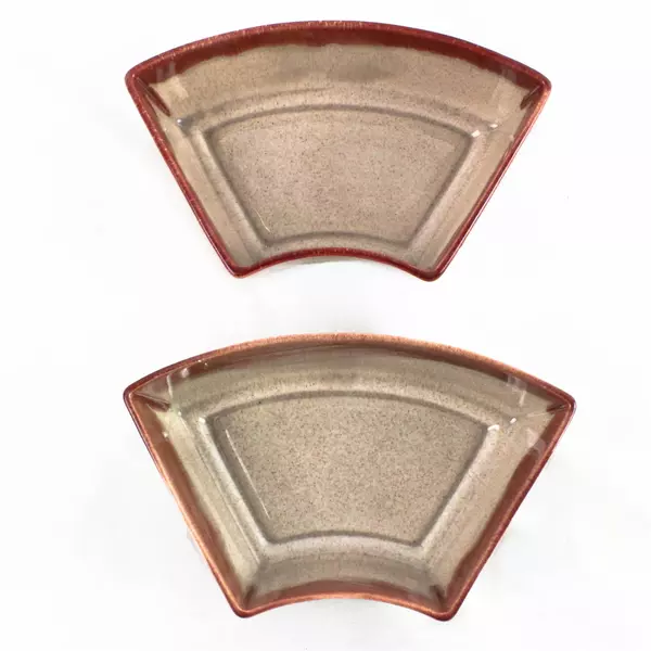 Lot of 2 Trapezoidal Ceramic Bowls with Lid Red Ombre Glaze Serveware 7.5"