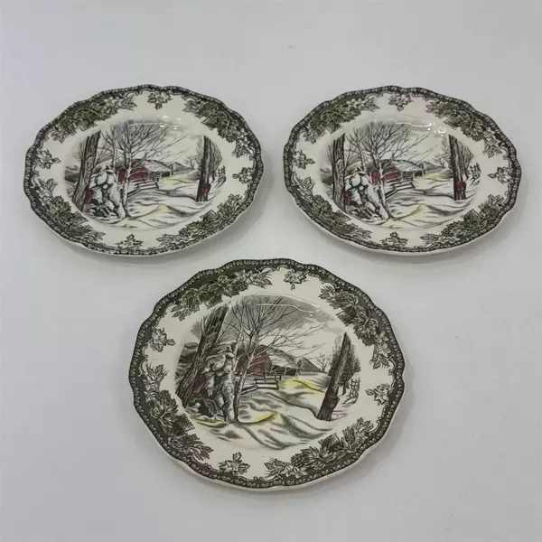 3 Johnson Bros Friendly Village Sugar Maples Bread Plates 6 1/4" White Edge
