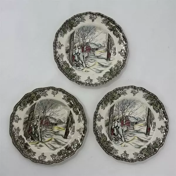 3 Johnson Bros Friendly Village Sugar Maples Bread Plates 6 1/4" White Edge