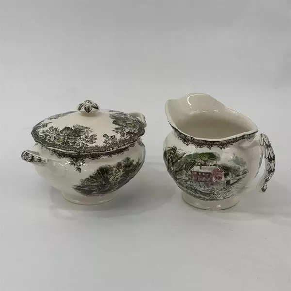  Johnson Bros The Friendly Village Old Mill Creamer And Sugar Bowl With Lid