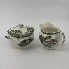  Johnson Bros The Friendly Village Old Mill Creamer And Sugar Bowl With Lid