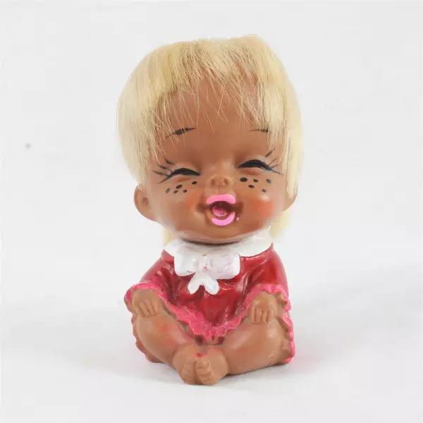 Vintage Moody Cutie Doll Happy Face Red Dress 3.5" Made in Japan