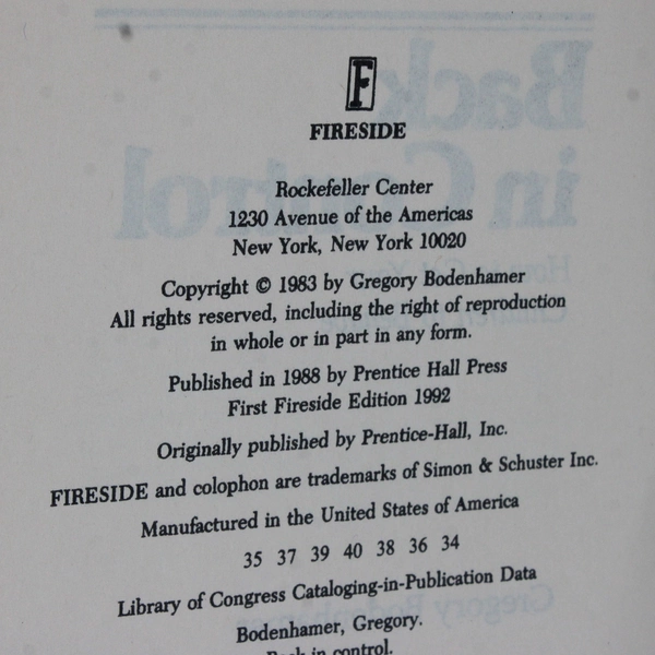 Back in Control How to Get Your Children to Behave by Gregory Bodenhamer 1992 PB