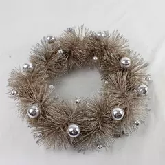 Vintage Glitter Garland Wreath with Silver Ornaments Holiday Decor