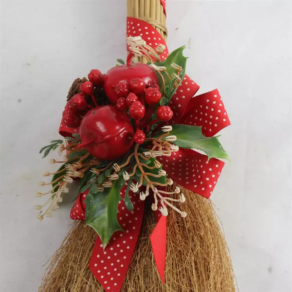 Christmas Broom 17" Window Door Holiday Decor Rustic Seasonal Accent
