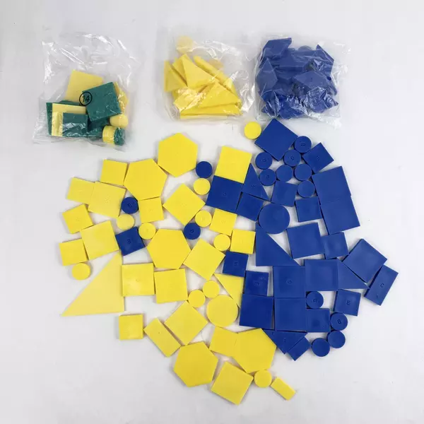 Lot of Yellow Green and Blue Geometric Shapes Math Manipulative Toys
