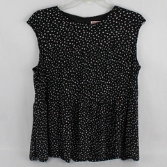 Juicy Couture Spotted Black Sleeveless Baby Doll Blouse Women's Size Large
