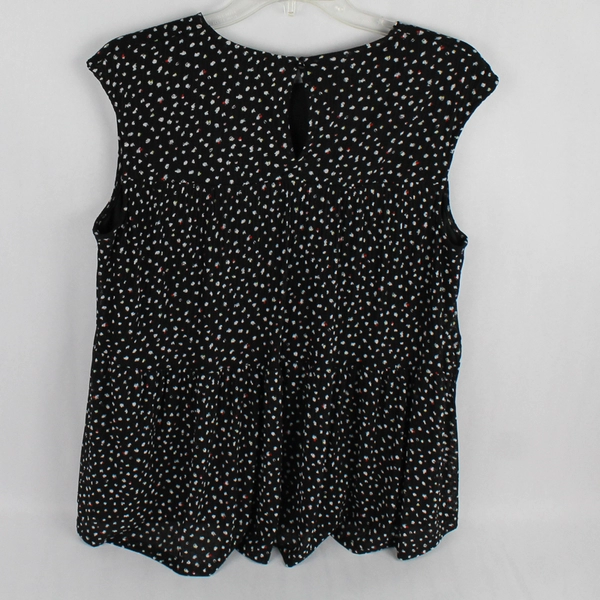 Juicy Couture Spotted Black Sleeveless Baby Doll Blouse Women's Size Large